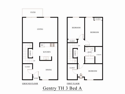 Floor plan for 3 beds, 1 bath